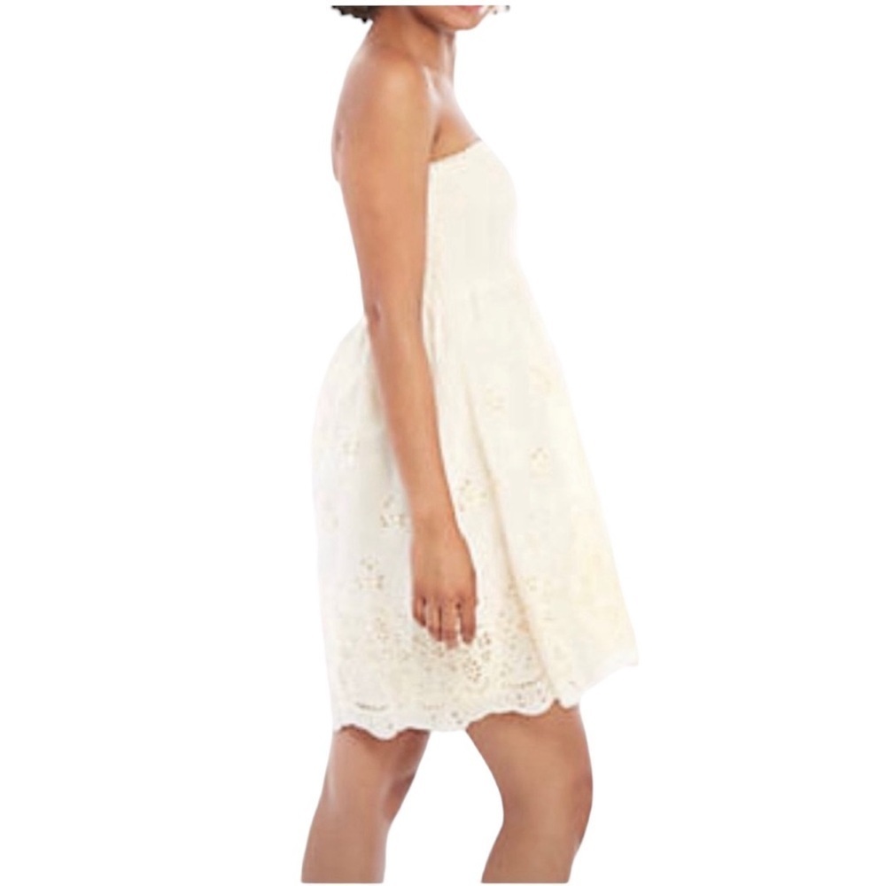 Taylor & Sage Strapless Eyelet Cream Cotton Dress